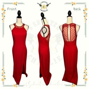 Vintage Faviana New York Couture Evening Dress Womens Size 9/10 Red Side Slit